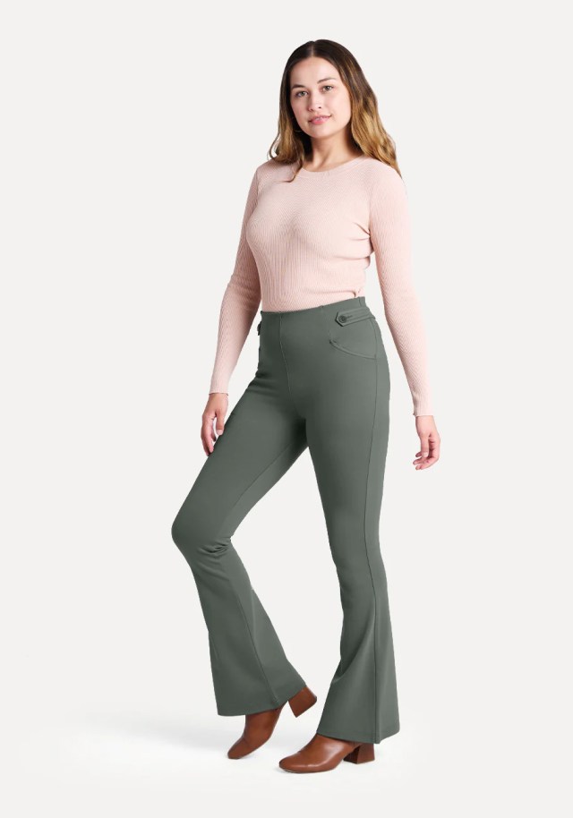 Dress Pant Yoga Pants | Boot-Cut | Button-Tab | Basil Green | Women's Size Small/Short Petite | Betabrand